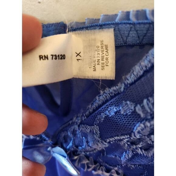 Vintage FREDERICKS OF HOLLYWOOD Babydoll Chemise Slip Sz 1X Blue Lace Sheer - Picture 3 of 4
